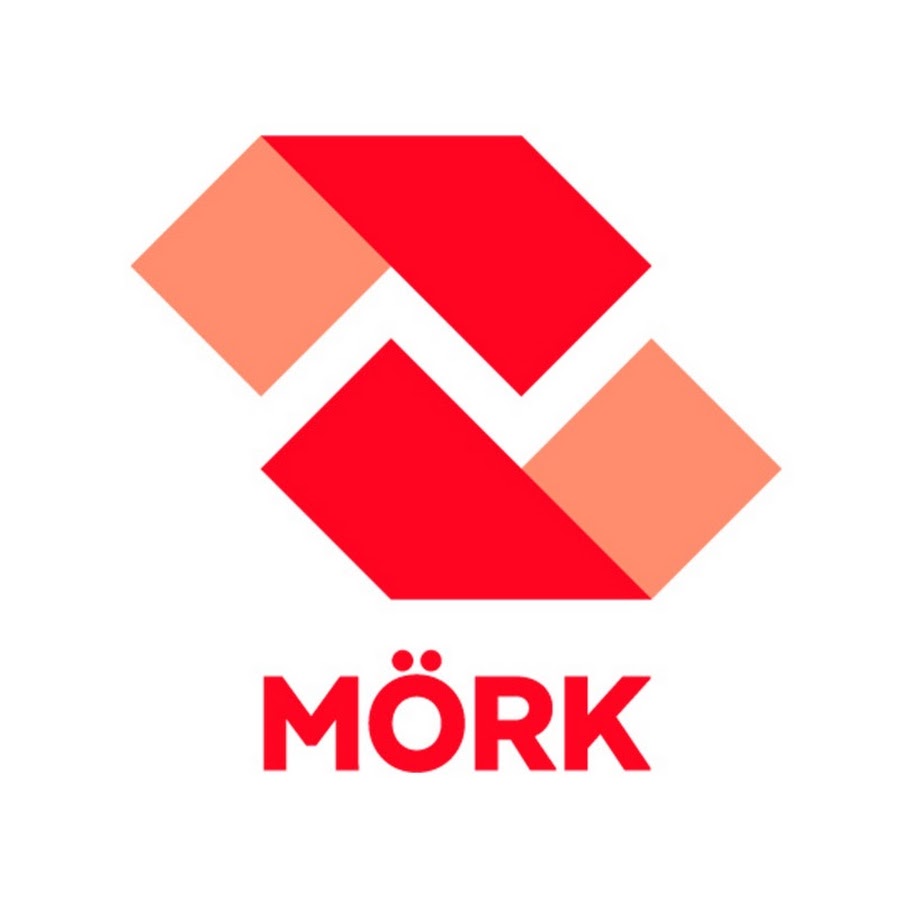 Moderner, roter MÖRK Logo mit geometrischen Formen für Markenidentität und Design.